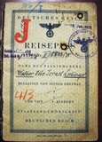 Third Reich (Nazi) German travel pass issued on January 10, 1939, to Walter Otto Israel Loebinger, a German Jew. The docuemnt shows Loebinger travelled to Shanghai by sea by way of Ceylon (Sri Lanka) and Hong Kong. The story has a happy ending with - amazingly - an Israeli entry stamp, in Hebrew, on a Nazi travel document, dated 12 November 1950, two years after the creation of the state of Israel.