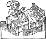 Ritual defloration, as pictured in the travels of Sir John Mandeville (1484 edition): 'Another isle is there, full fair and good and great, and full of people, where the custom is such, that the first night that they be married, they make another man to lie by their wives for to have their maidenhead: and therefore they take great hire and great thank'.