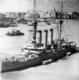China: The Japanese armoured cruiser Izumo anchored in Shanghai, on the eve of the Battle of Shanghai (1937).